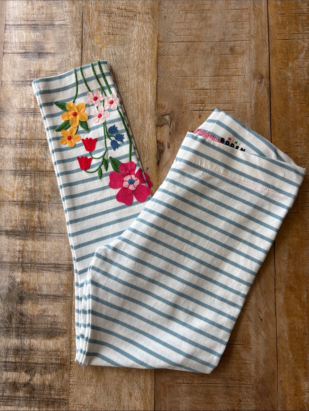 NWOT Mini Boden Girls' Leggings with Floral Appliqué size 8-9Y